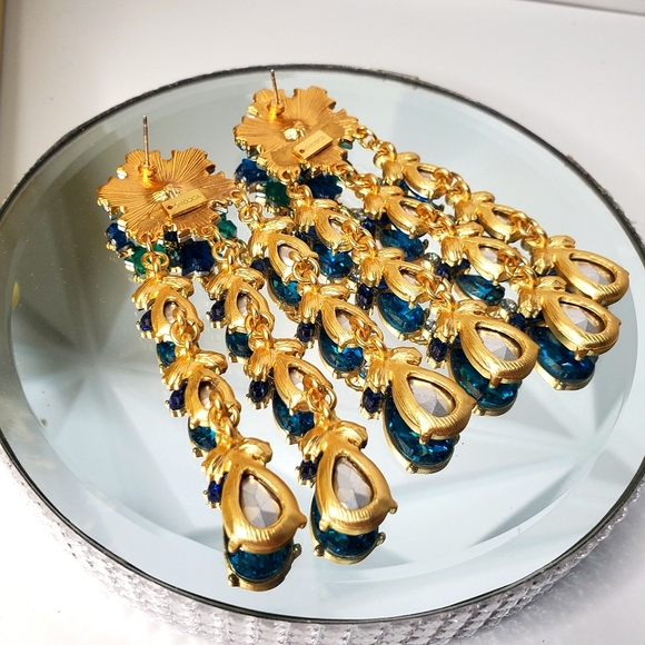 Most Beautiful YOSCA Blue Jeweled Drippy Earrings - Picture 4 of 5